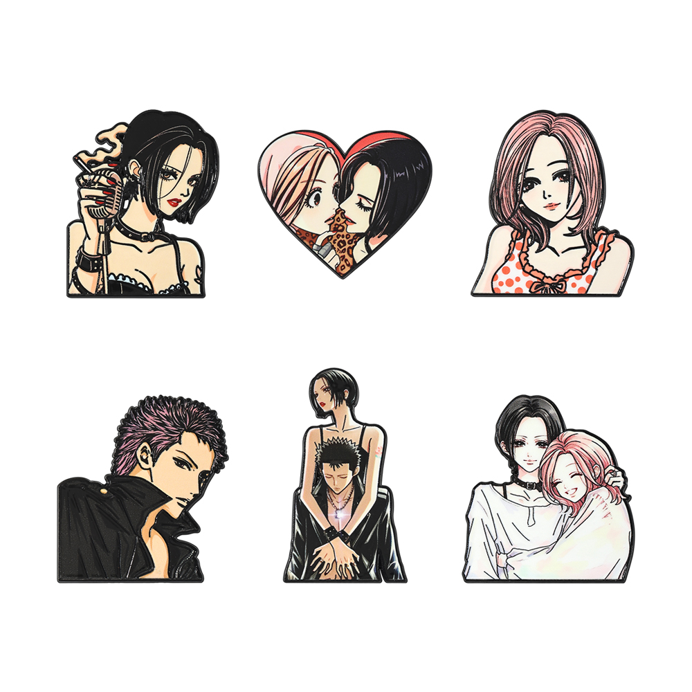 Nana Anime Merchandise - ヴィンテージパンクスタイルの漫画ガールズエナメルピンセット 6個入り ナナ合金ラペルブローチバッジ ファッションジュエリー バックパック用 コスプレギフト