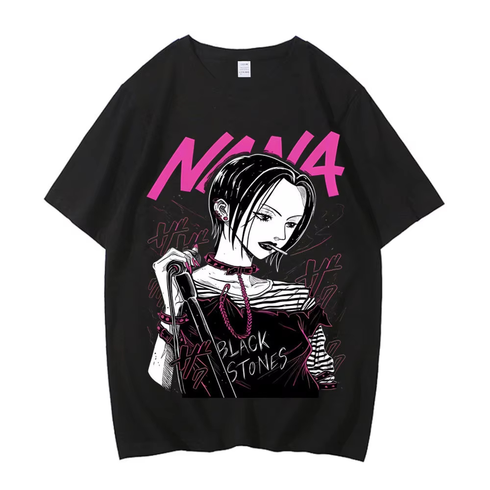Nana Anime Merchandise - NANAアニメグラフィックTシャツ ヴィンテージウォッシュ加工 アニメグッズ 原宿系 ユニセックス オーバーサイズ