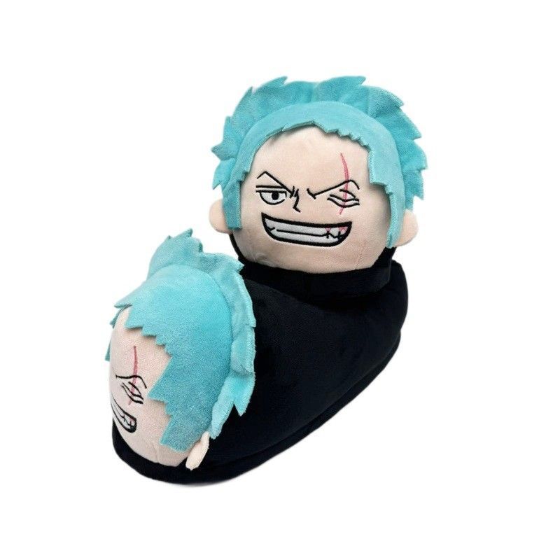 Unique Anime Merchandise - かわいいワンピースゾロぬいぐるみスリッパ、柔らかく暖かい冬用室内スリッパ、ユニークなアニメグッズ、誕生日クリスマスプレゼント、漫画風